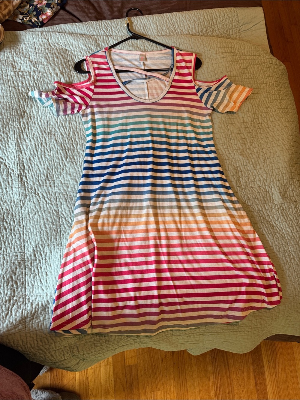 Women's Multicolor Striped Cold-Shoulder Dress